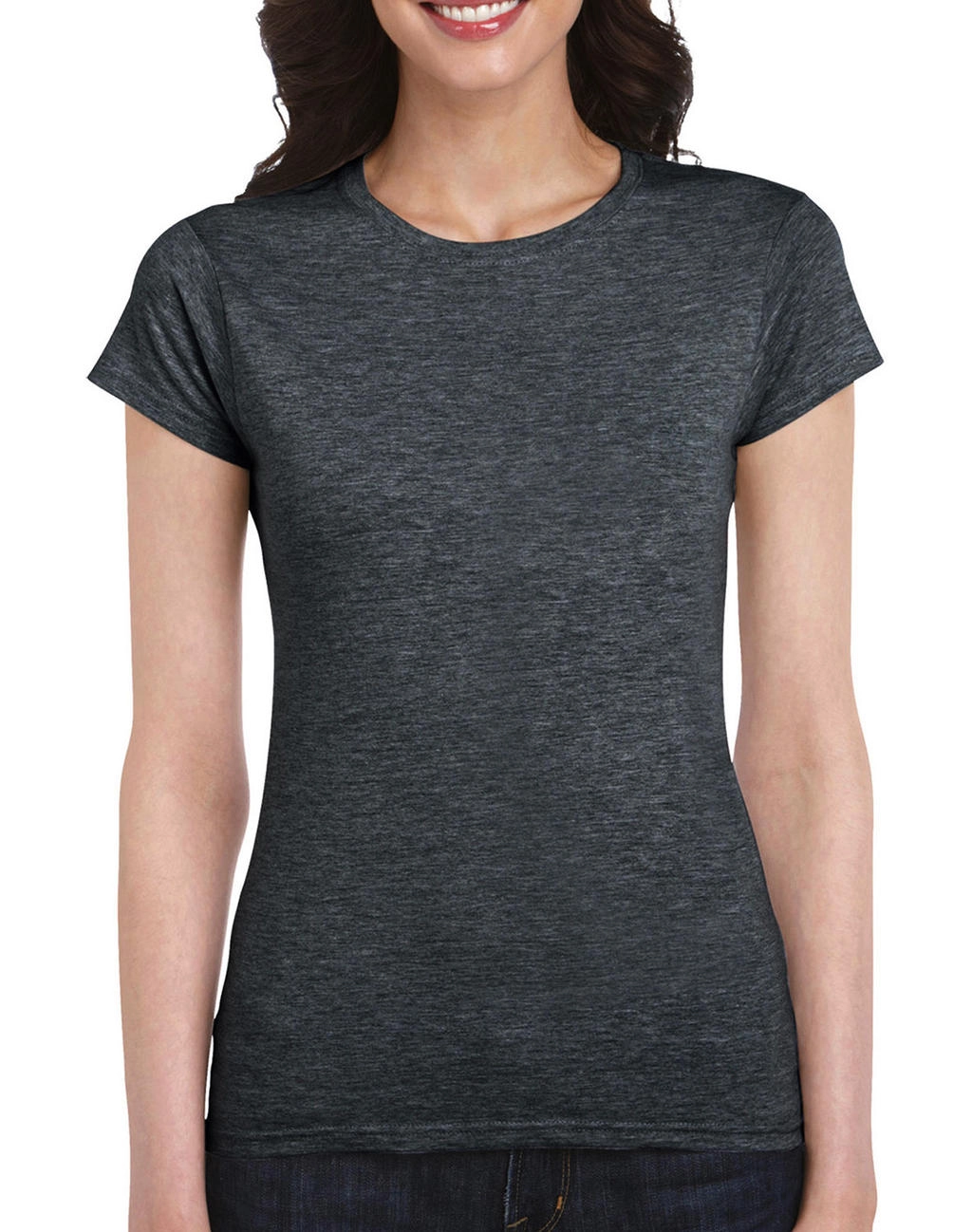 Softstyle® Ladies` T-Shirt zum Besticken und Bedrucken in der Farbe Dark Heather mit Ihren Logo, Schriftzug oder Motiv.