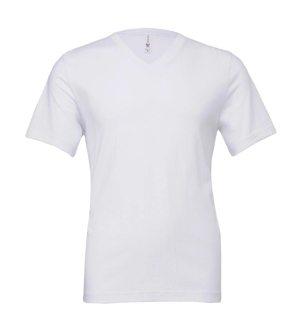 Unisex Jersey V-Neck T-Shirt zum Besticken und Bedrucken in der Farbe White mit Ihren Logo, Schriftzug oder Motiv.
