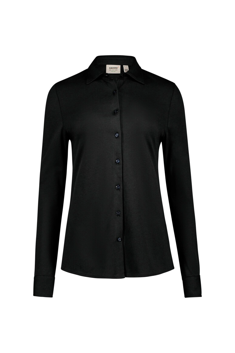 HAKRO COTTON TEC® Bluse zum Besticken und Bedrucken in der Farbe Schwarz mit Ihren Logo, Schriftzug oder Motiv.