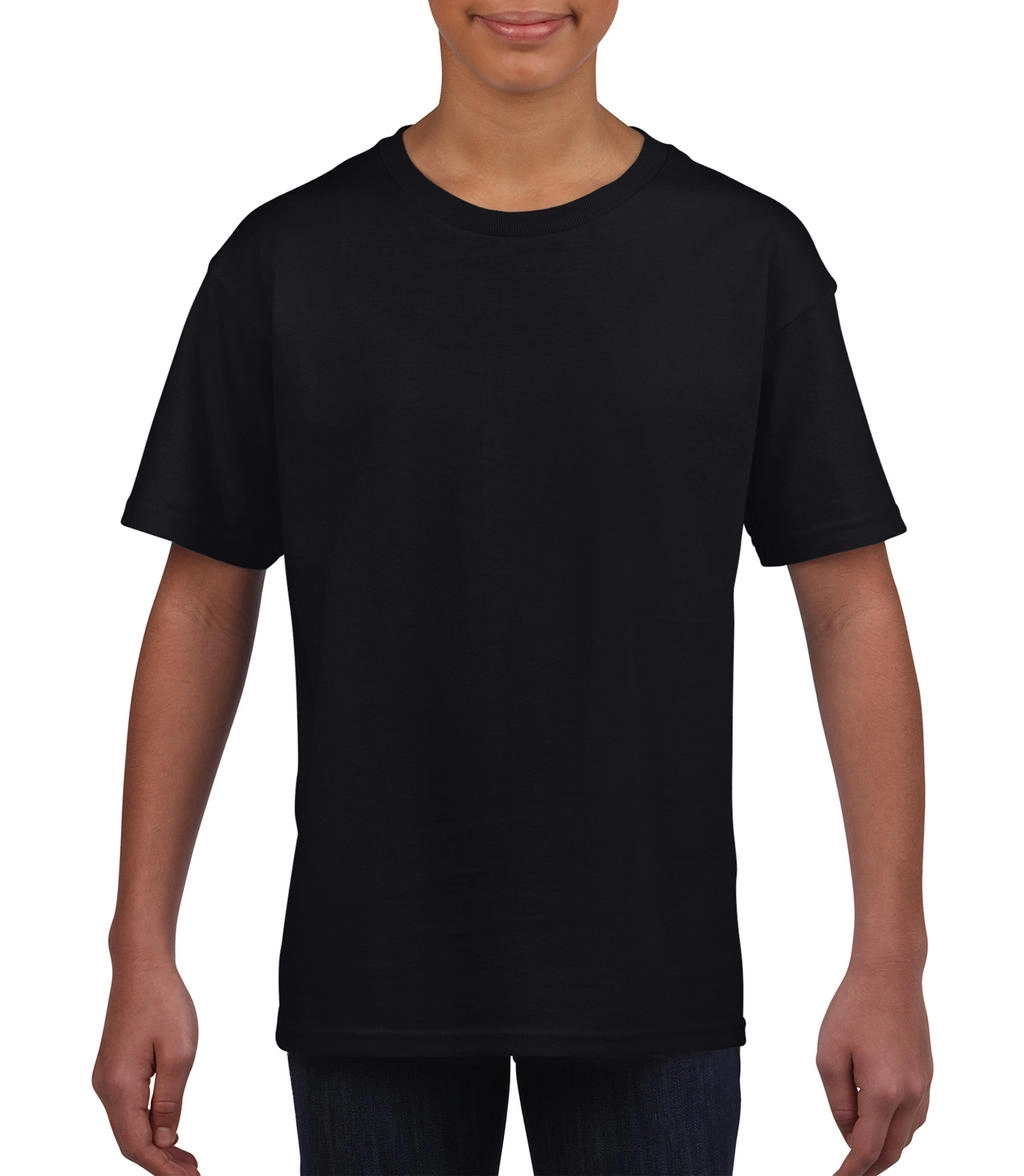 Softstyle® Youth T-Shirt zum Besticken und Bedrucken in der Farbe Black mit Ihren Logo, Schriftzug oder Motiv.