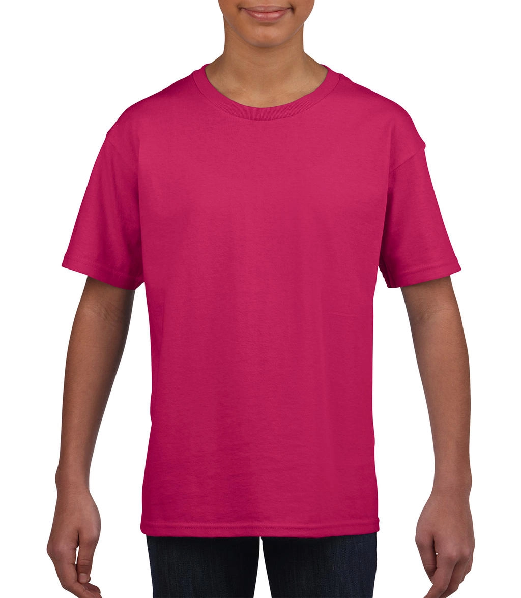 Softstyle® Youth T-Shirt zum Besticken und Bedrucken in der Farbe Heliconia mit Ihren Logo, Schriftzug oder Motiv.