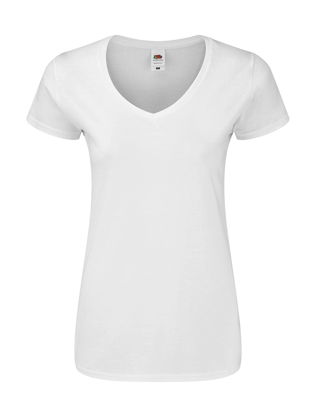 Ladies` Iconic 150 V Neck T zum Besticken und Bedrucken in der Farbe White mit Ihren Logo, Schriftzug oder Motiv.