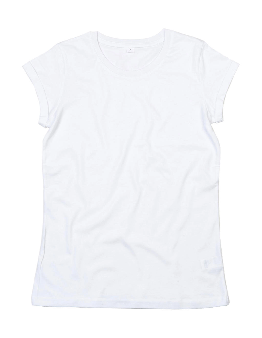 Women`s Organic Roll Sleeve T zum Besticken und Bedrucken in der Farbe White mit Ihren Logo, Schriftzug oder Motiv.