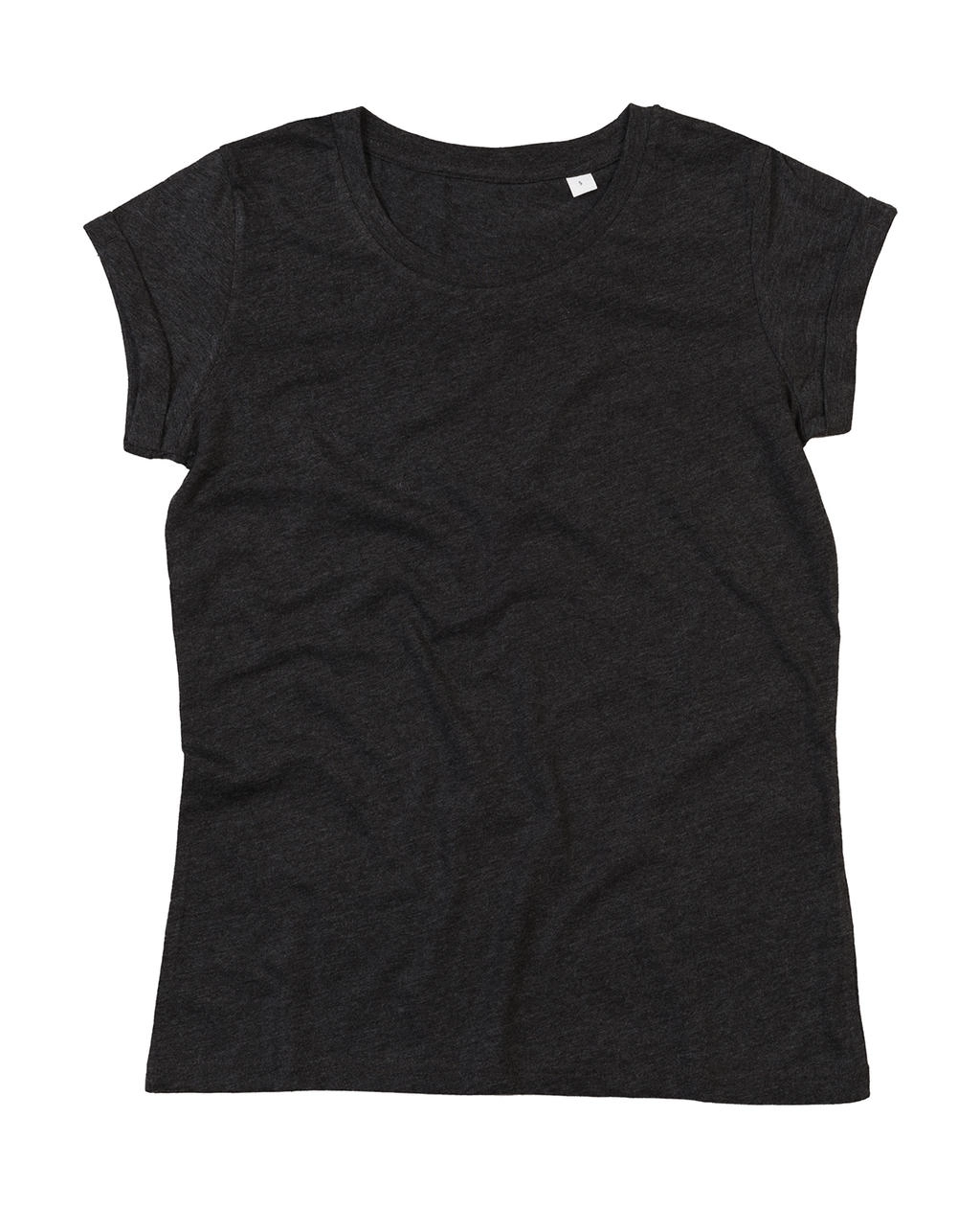 Women`s Organic Roll Sleeve T zum Besticken und Bedrucken in der Farbe Charcoal Grey Melange mit Ihren Logo, Schriftzug oder Motiv.