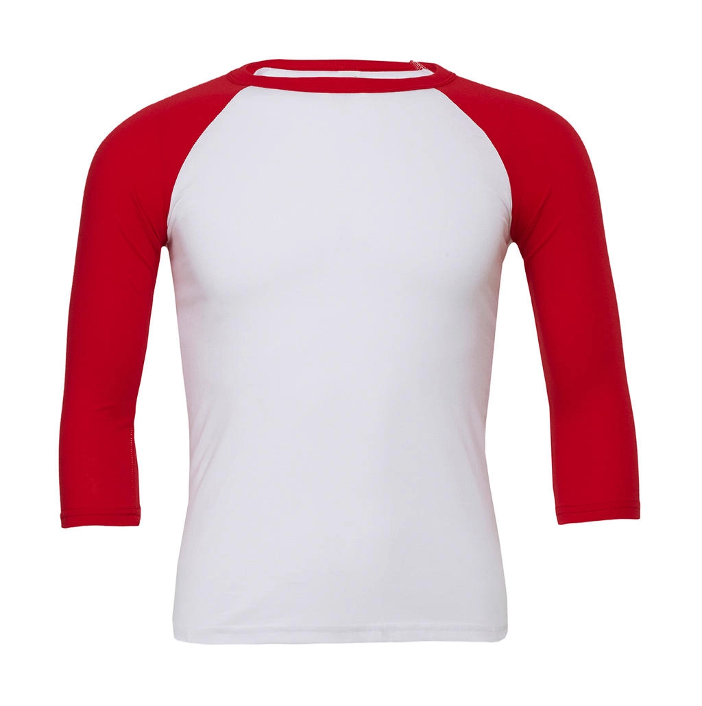 Unisex 3/4 Sleeve Baseball T-Shirt zum Besticken und Bedrucken in der Farbe White/Red mit Ihren Logo, Schriftzug oder Motiv.