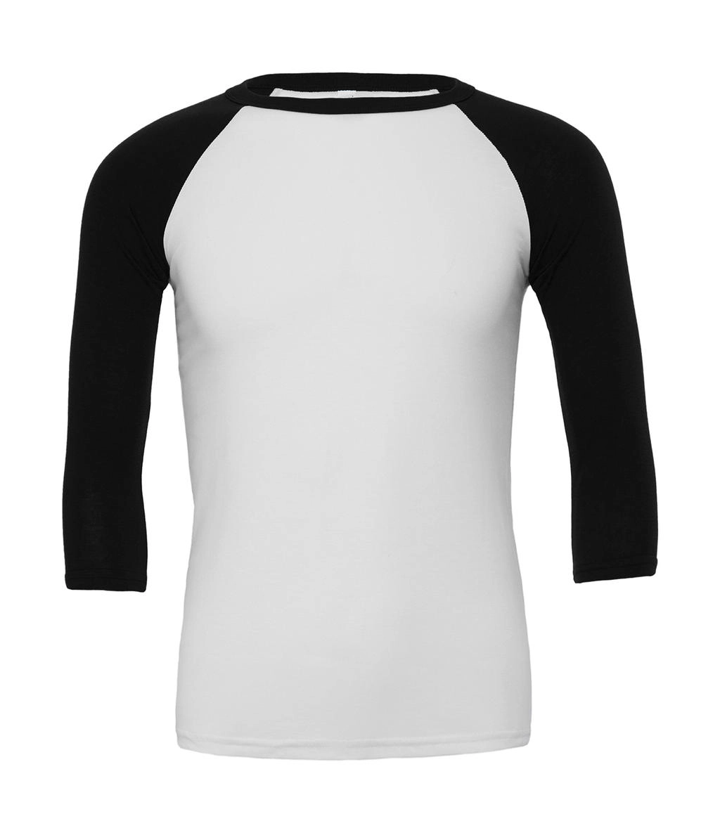 Unisex 3/4 Sleeve Baseball T-Shirt zum Besticken und Bedrucken in der Farbe White/Black mit Ihren Logo, Schriftzug oder Motiv.