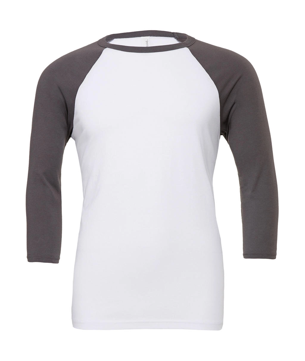 Unisex 3/4 Sleeve Baseball T-Shirt zum Besticken und Bedrucken in der Farbe White/Deep Heather  mit Ihren Logo, Schriftzug oder Motiv.