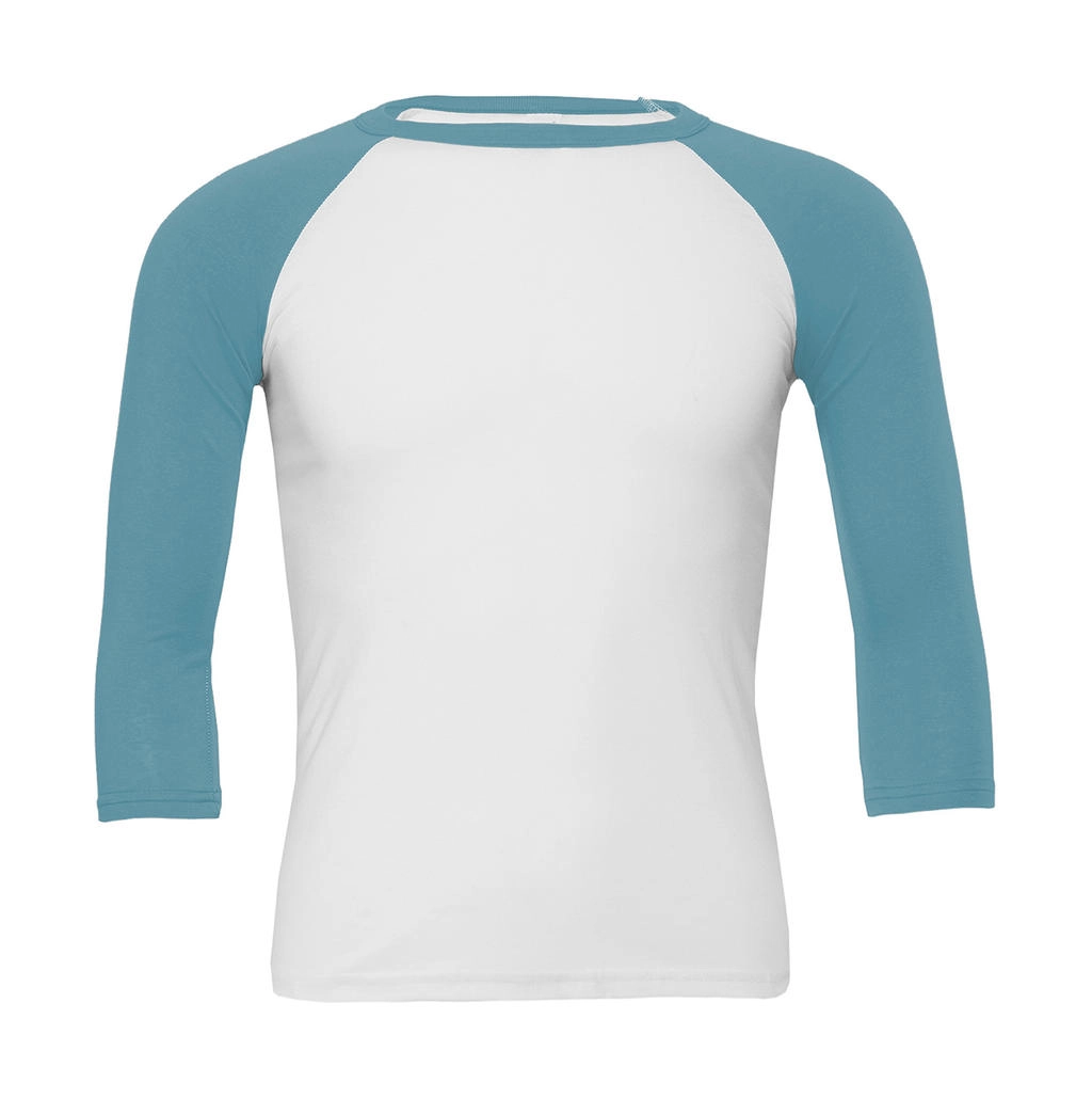 Unisex 3/4 Sleeve Baseball T-Shirt zum Besticken und Bedrucken in der Farbe White/Denim mit Ihren Logo, Schriftzug oder Motiv.