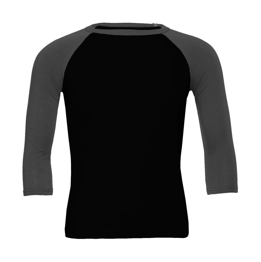 Unisex 3/4 Sleeve Baseball T-Shirt zum Besticken und Bedrucken in der Farbe Black/Deep Heather mit Ihren Logo, Schriftzug oder Motiv.