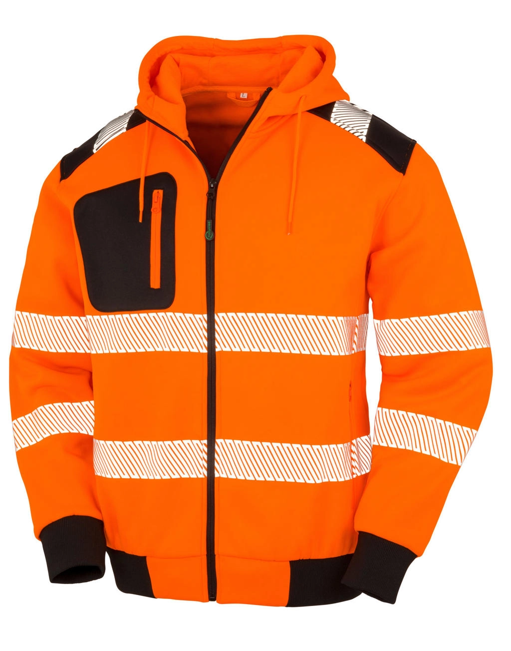 Recycled Robust Zipped Safety Hoody zum Besticken und Bedrucken in der Farbe Fluorescent Orange mit Ihren Logo, Schriftzug oder Motiv.