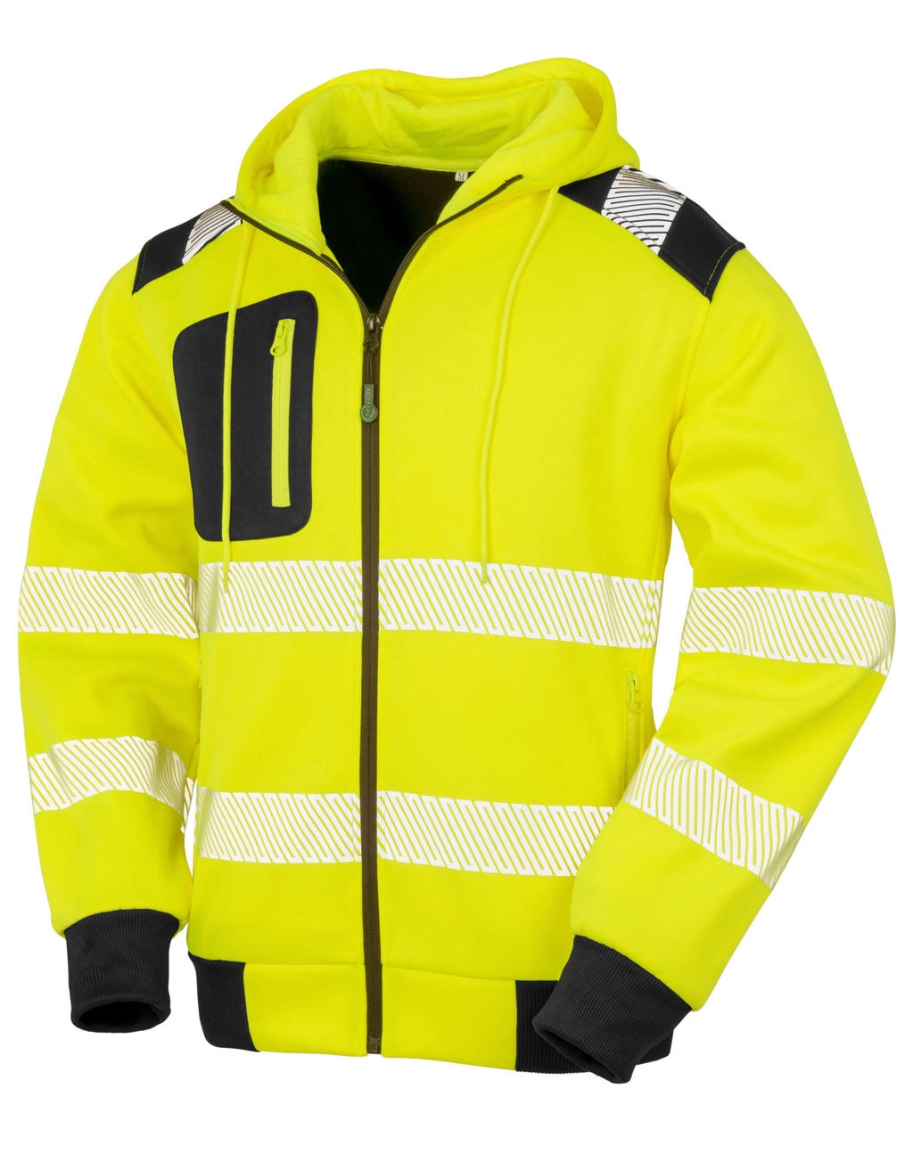 Recycled Robust Zipped Safety Hoody zum Besticken und Bedrucken in der Farbe Fluorescent Yellow mit Ihren Logo, Schriftzug oder Motiv.