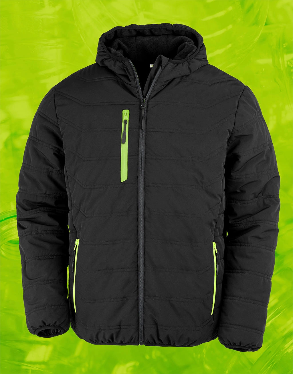 Black Compass Padded Winter Jacket zum Besticken und Bedrucken in der Farbe Black/Lime mit Ihren Logo, Schriftzug oder Motiv.