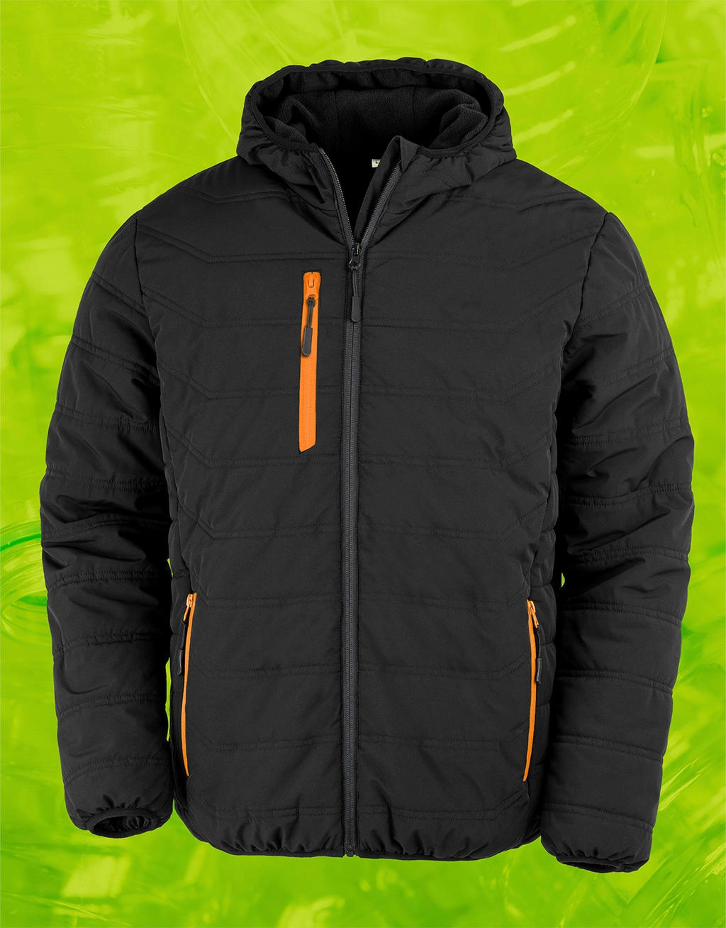 Black Compass Padded Winter Jacket zum Besticken und Bedrucken in der Farbe Black/Orange mit Ihren Logo, Schriftzug oder Motiv.