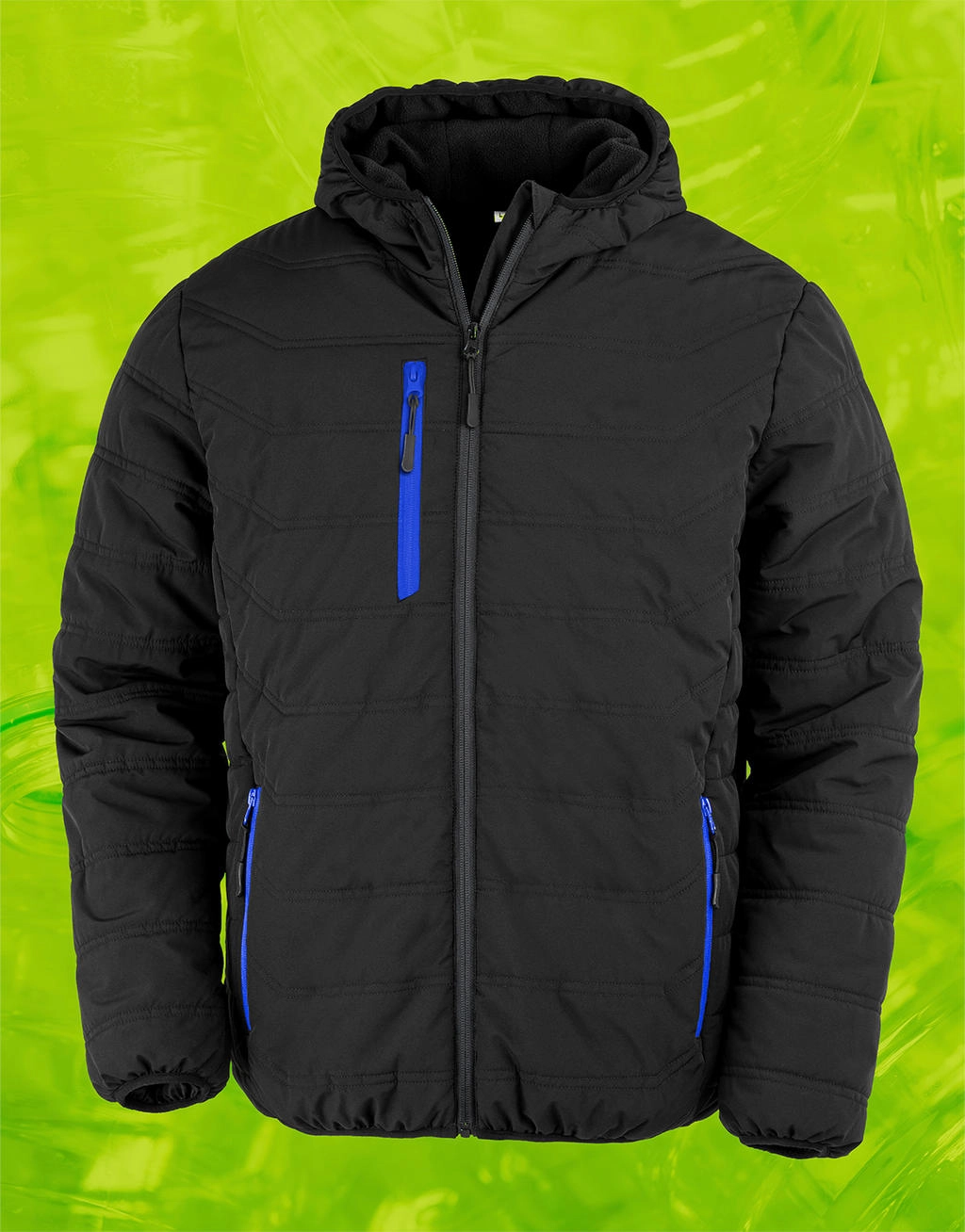 Black Compass Padded Winter Jacket zum Besticken und Bedrucken in der Farbe Black/Royal mit Ihren Logo, Schriftzug oder Motiv.