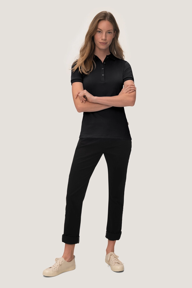 HAKRO Cotton Tec® Damen Poloshirt zum Besticken und Bedrucken in der Farbe Schwarz mit Ihren Logo, Schriftzug oder Motiv.