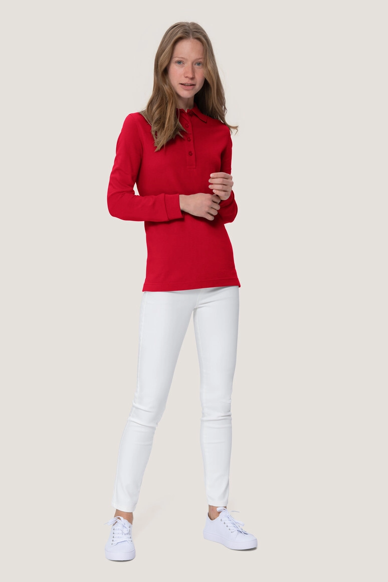 HAKRO Damen Longsleeve-Poloshirt Mikralinar® zum Besticken und Bedrucken in der Farbe Rot mit Ihren Logo, Schriftzug oder Motiv.