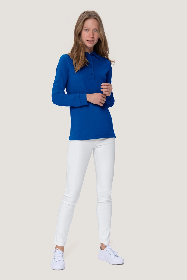 HAKRO Damen Longsleeve-Poloshirt Mikralinar® zum Besticken und Bedrucken in der Farbe Royalblau mit Ihren Logo, Schriftzug oder Motiv.