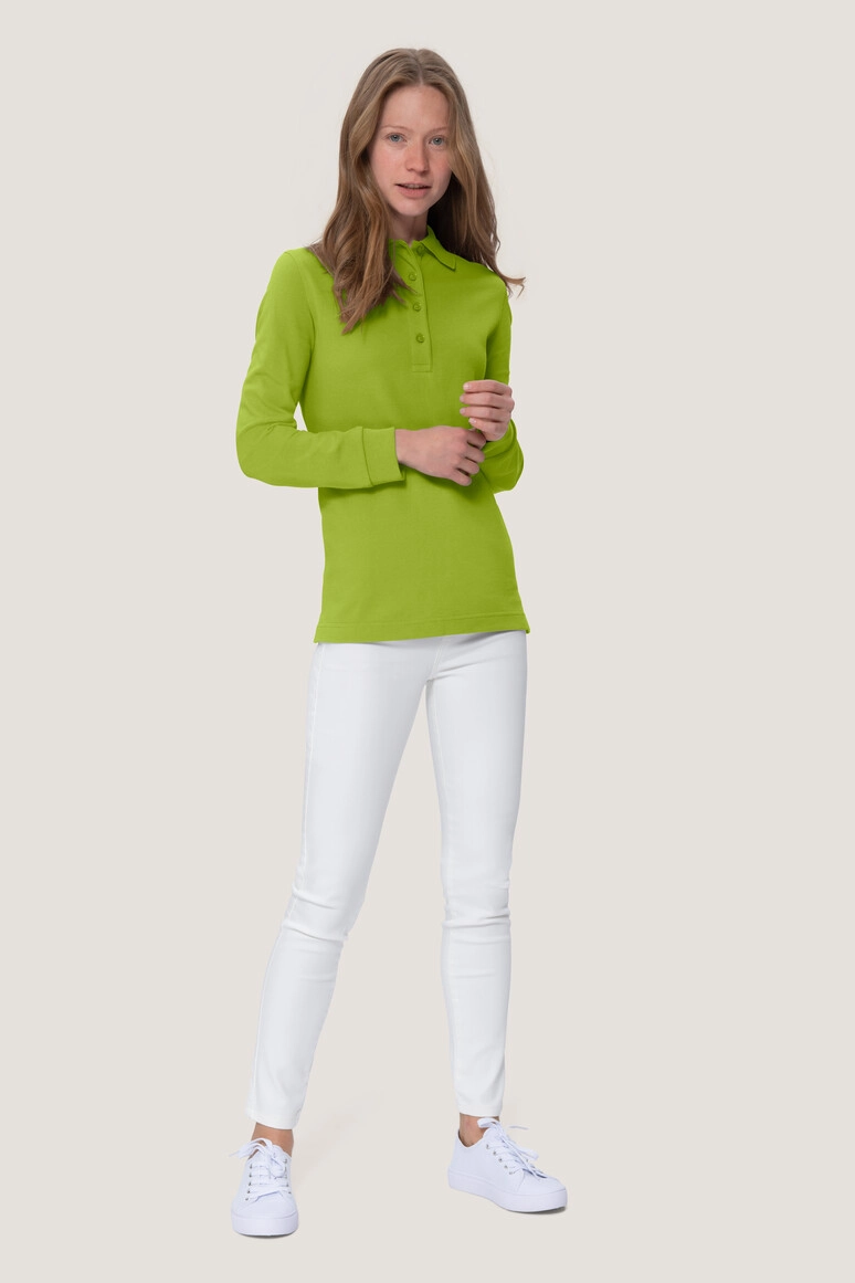 HAKRO Damen Longsleeve-Poloshirt Mikralinar® zum Besticken und Bedrucken in der Farbe Kiwi mit Ihren Logo, Schriftzug oder Motiv.