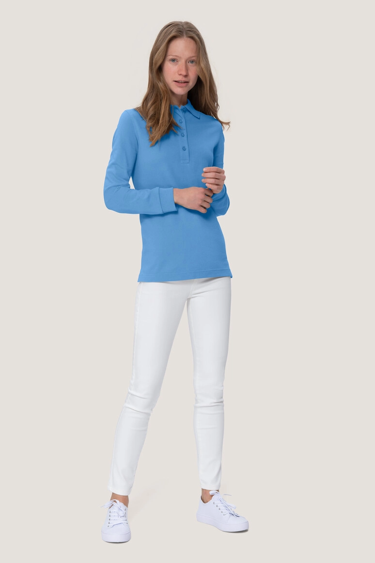 HAKRO Damen Longsleeve-Poloshirt Mikralinar® zum Besticken und Bedrucken in der Farbe Malibublau mit Ihren Logo, Schriftzug oder Motiv.