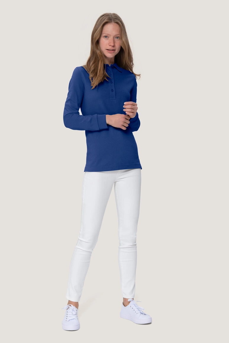 HAKRO Damen Longsleeve-Poloshirt Mikralinar® zum Besticken und Bedrucken in der Farbe Ultramarinblau mit Ihren Logo, Schriftzug oder Motiv.