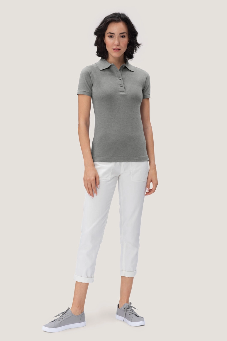 HAKRO Damen Poloshirt Mikralinar® zum Besticken und Bedrucken in der Farbe Grau meliert mit Ihren Logo, Schriftzug oder Motiv.
