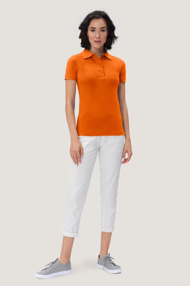 HAKRO Damen Poloshirt Mikralinar® zum Besticken und Bedrucken in der Farbe Orange mit Ihren Logo, Schriftzug oder Motiv.