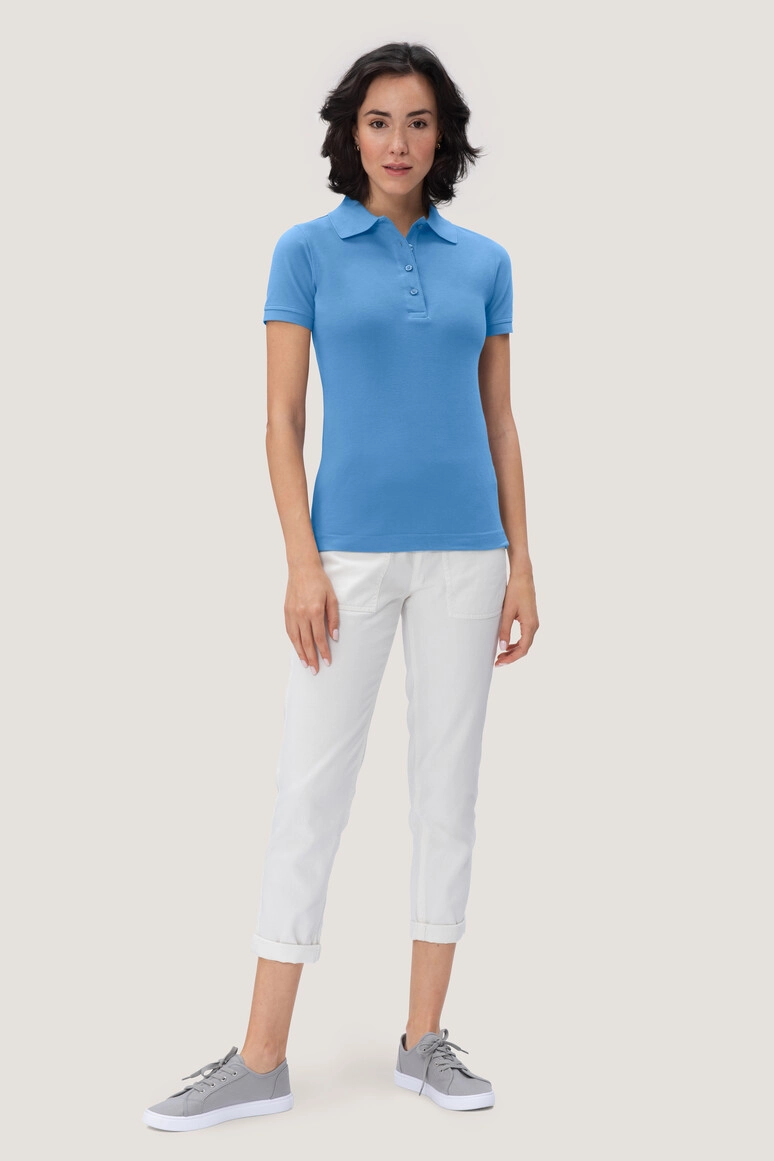 HAKRO Damen Poloshirt Mikralinar® zum Besticken und Bedrucken in der Farbe Malibublau mit Ihren Logo, Schriftzug oder Motiv.