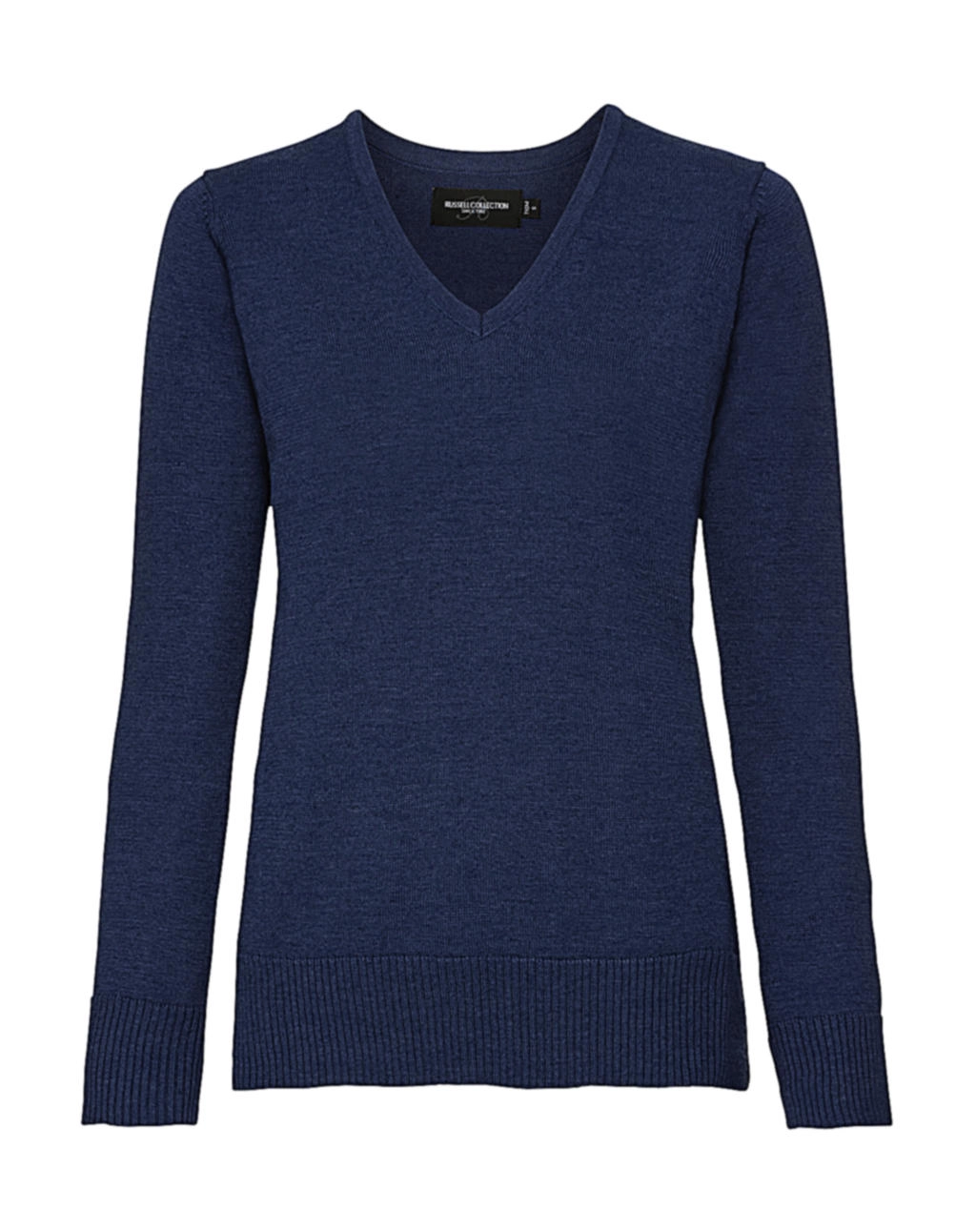Ladies’ V-Neck Knitted Pullover zum Besticken und Bedrucken in der Farbe Denim Marl mit Ihren Logo, Schriftzug oder Motiv.
