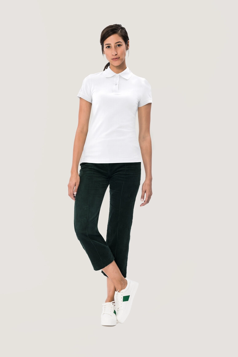 HAKRO Damen Poloshirt Top zum Besticken und Bedrucken in der Farbe Weiß mit Ihren Logo, Schriftzug oder Motiv.
