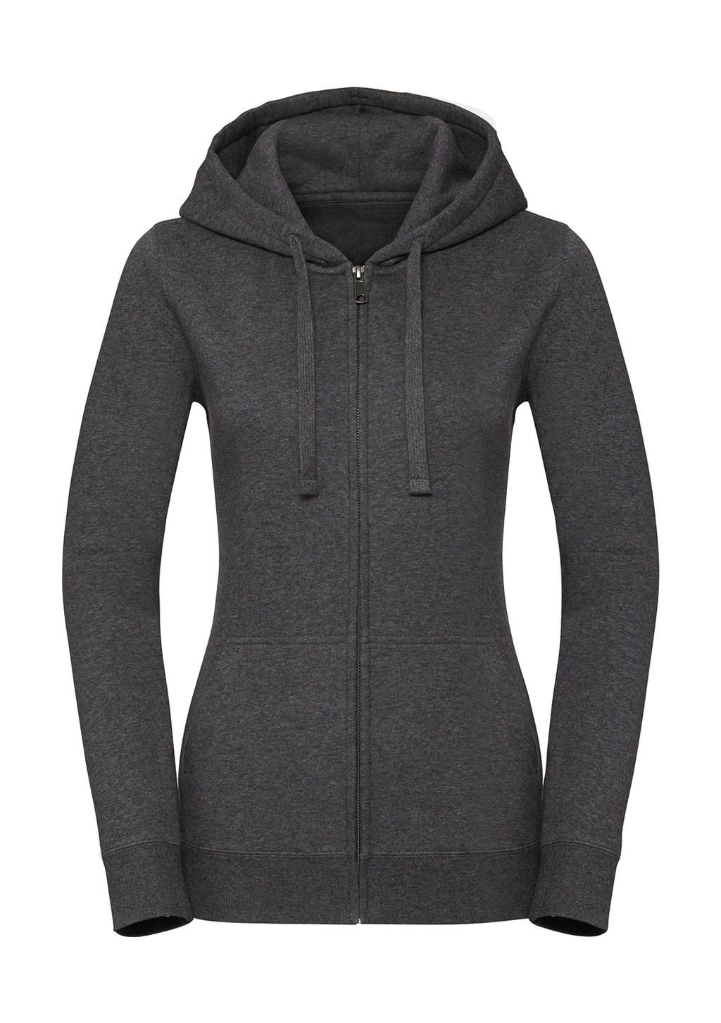 Ladies` Authentic Melange Zipped Hood Sweat zum Besticken und Bedrucken in der Farbe Carbon Melange mit Ihren Logo, Schriftzug oder Motiv.
