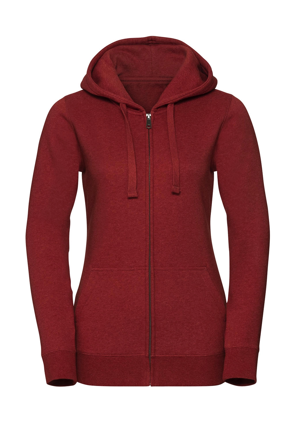 Ladies` Authentic Melange Zipped Hood Sweat zum Besticken und Bedrucken in der Farbe Brick Red Melange mit Ihren Logo, Schriftzug oder Motiv.