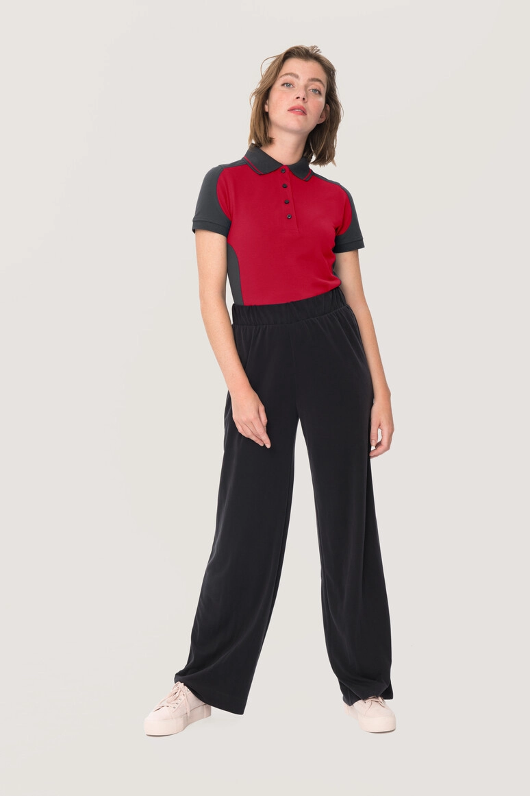HAKRO Damen Poloshirt Contrast Mikralinar® zum Besticken und Bedrucken in der Farbe Rot/anthrazit mit Ihren Logo, Schriftzug oder Motiv.