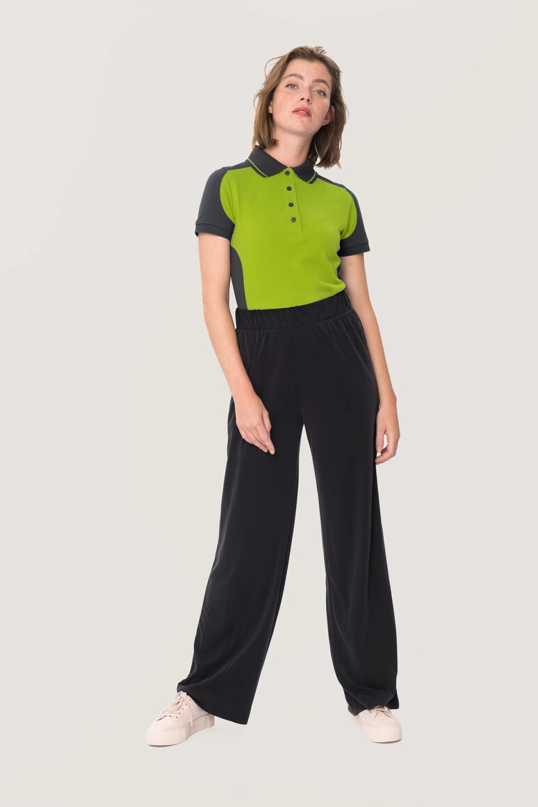 HAKRO Damen Poloshirt Contrast Mikralinar® zum Besticken und Bedrucken in der Farbe Kiwi/anthrazit mit Ihren Logo, Schriftzug oder Motiv.
