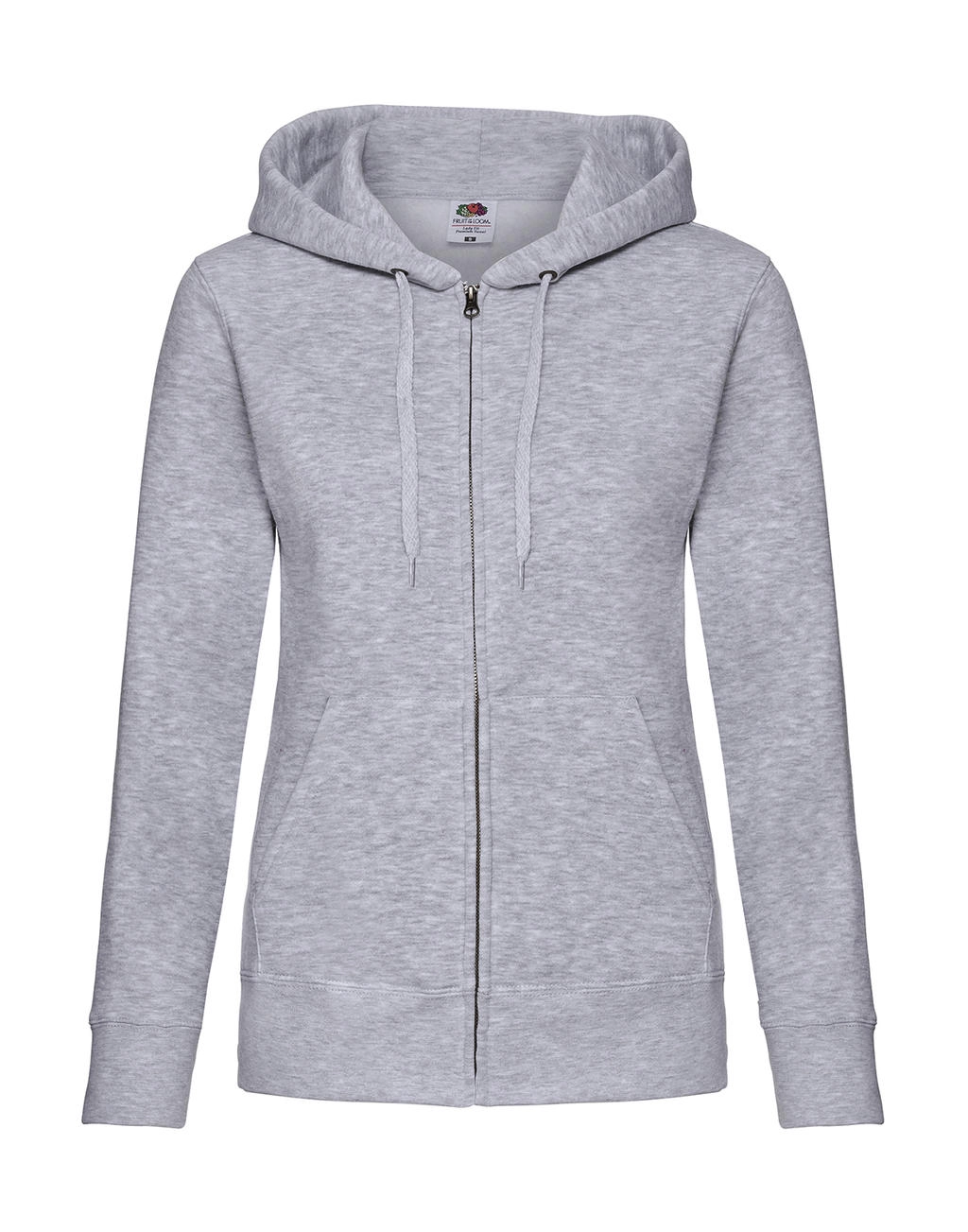 Premium Hooded Sweat Jacket Lady-Fit zum Besticken und Bedrucken in der Farbe Heather Grey mit Ihren Logo, Schriftzug oder Motiv.