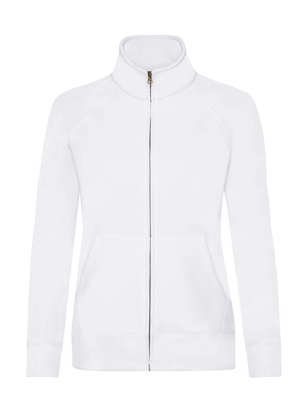 Ladies` Premium Sweat Jacket zum Besticken und Bedrucken in der Farbe White mit Ihren Logo, Schriftzug oder Motiv.