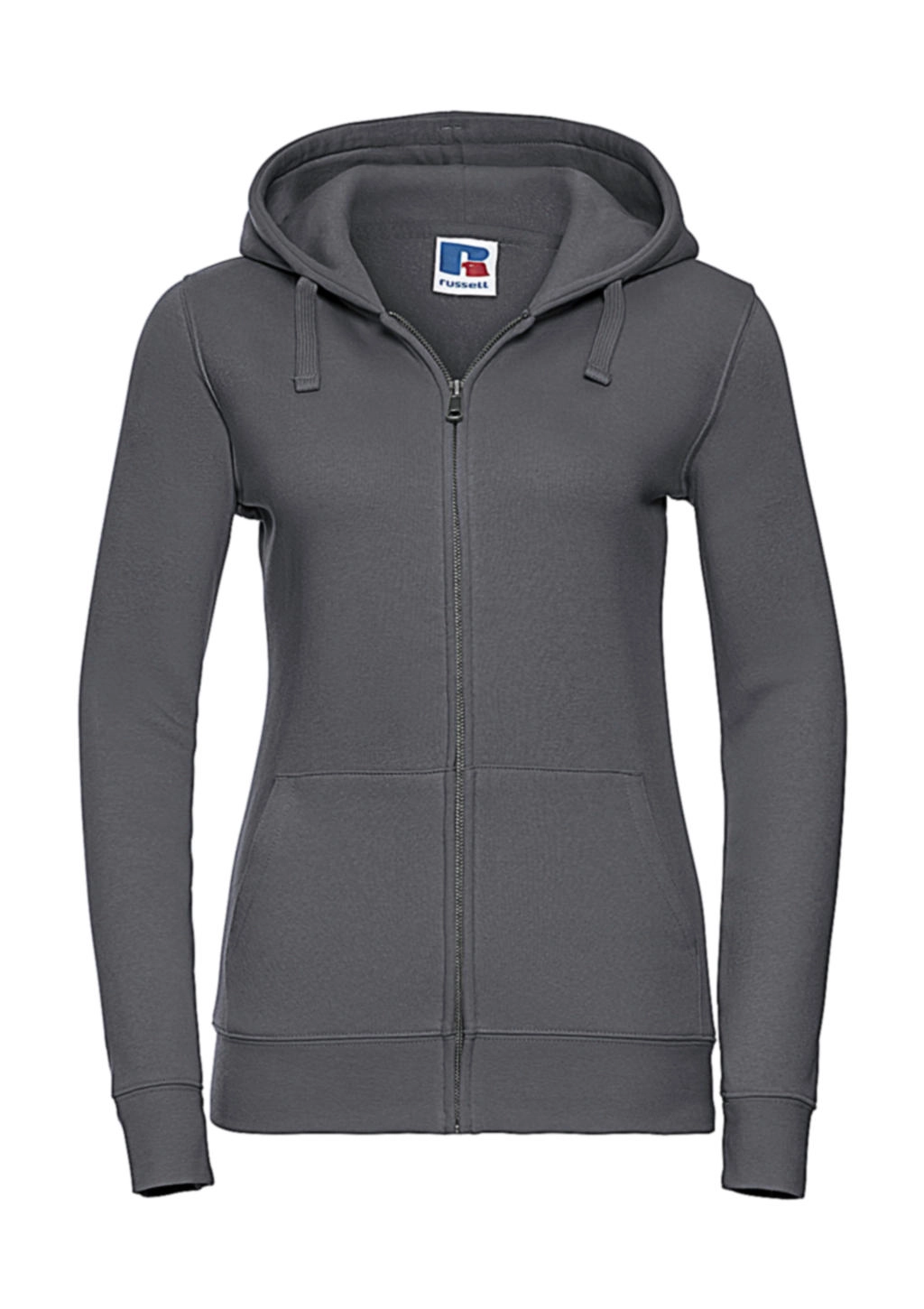 Ladies` Authentic Zipped Hood zum Besticken und Bedrucken in der Farbe Convoy Grey mit Ihren Logo, Schriftzug oder Motiv.
