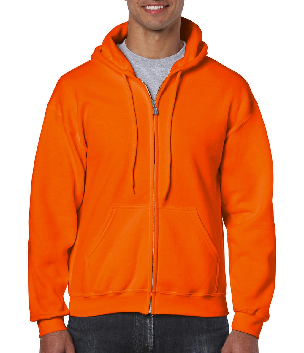 Heavy Blend Adult Full Zip Hooded Sweat zum Besticken und Bedrucken in der Farbe Safety Orange mit Ihren Logo, Schriftzug oder Motiv.