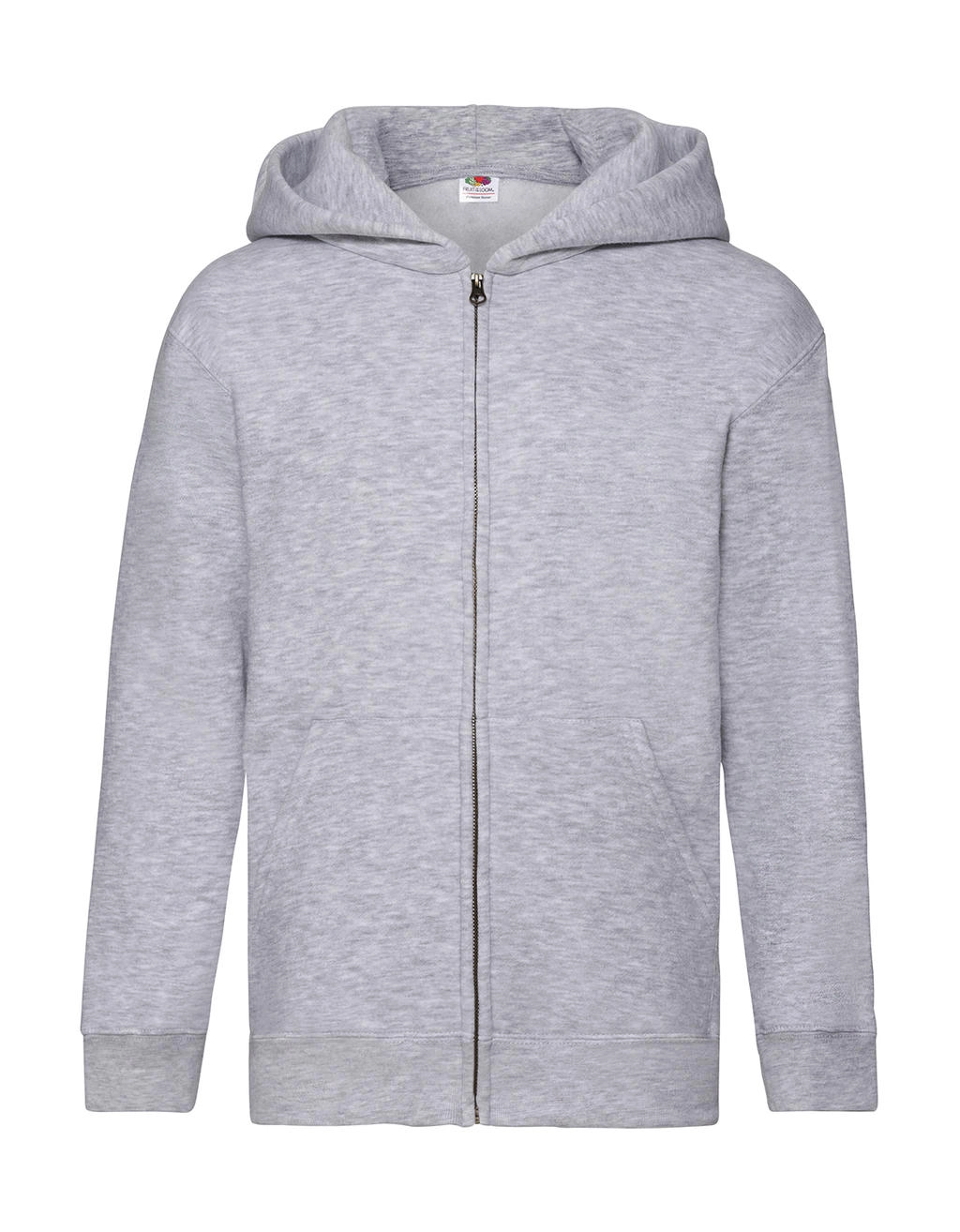 Kids` Premium Hooded Sweat Jacket zum Besticken und Bedrucken in der Farbe Heather Grey mit Ihren Logo, Schriftzug oder Motiv.