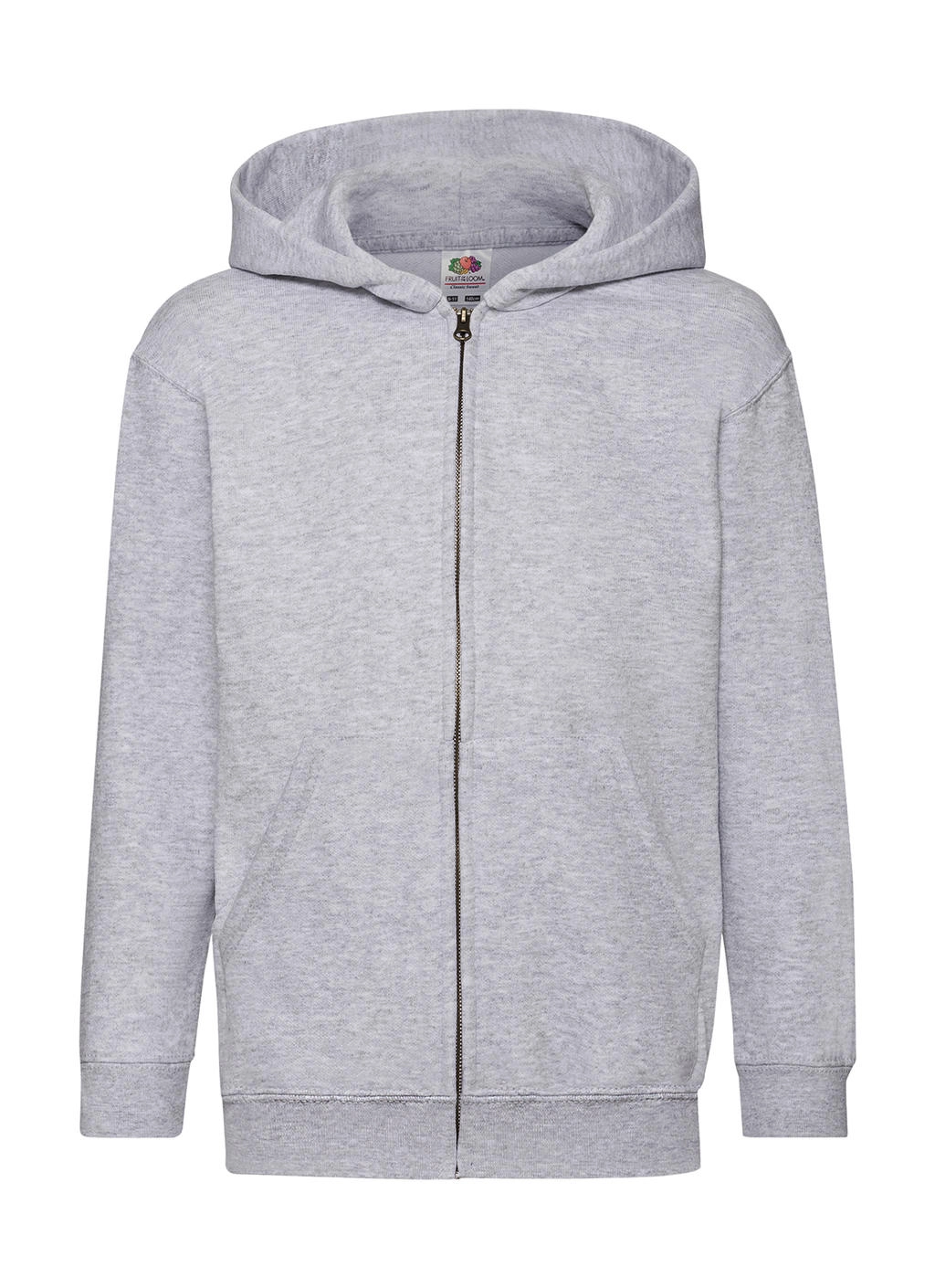 Kids` Classic Hooded Sweat Jacket zum Besticken und Bedrucken in der Farbe Heather Grey mit Ihren Logo, Schriftzug oder Motiv.