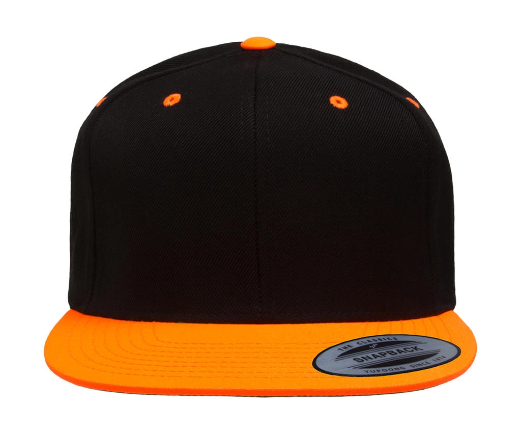 Classic Snapback 2-Tone Cap zum Besticken und Bedrucken in der Farbe Black/Neon Orange mit Ihren Logo, Schriftzug oder Motiv.