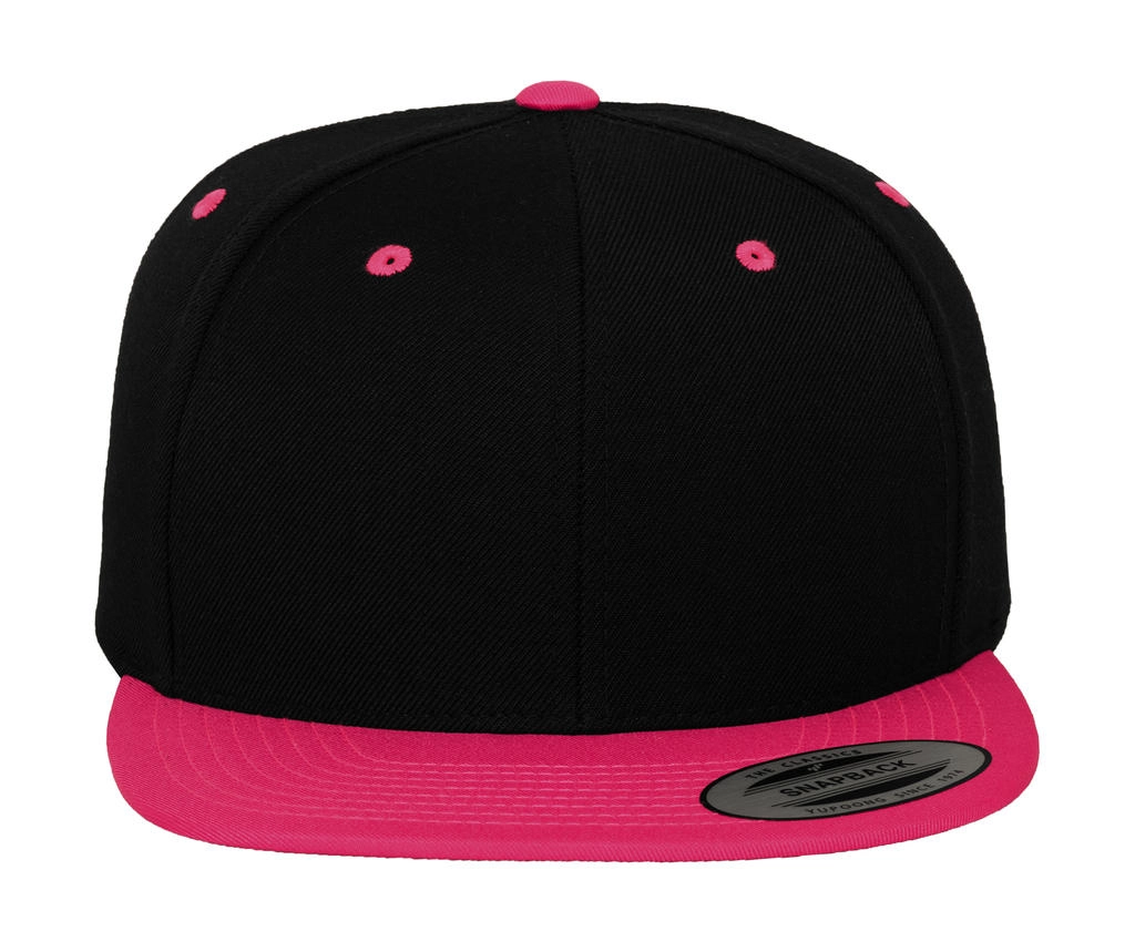 Classic Snapback 2-Tone Cap zum Besticken und Bedrucken in der Farbe Black/Neon Pink mit Ihren Logo, Schriftzug oder Motiv.
