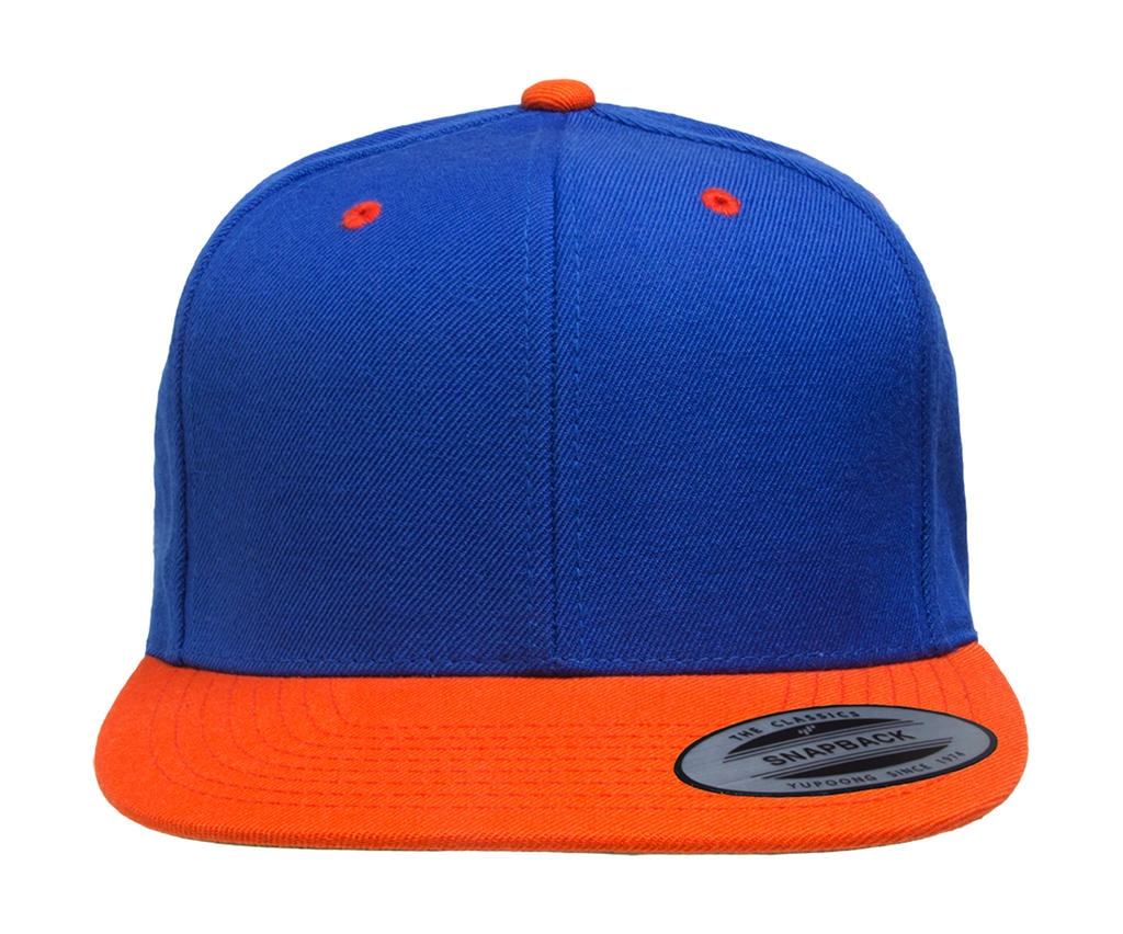 Classic Snapback 2-Tone Cap zum Besticken und Bedrucken in der Farbe Royal/Orange mit Ihren Logo, Schriftzug oder Motiv.