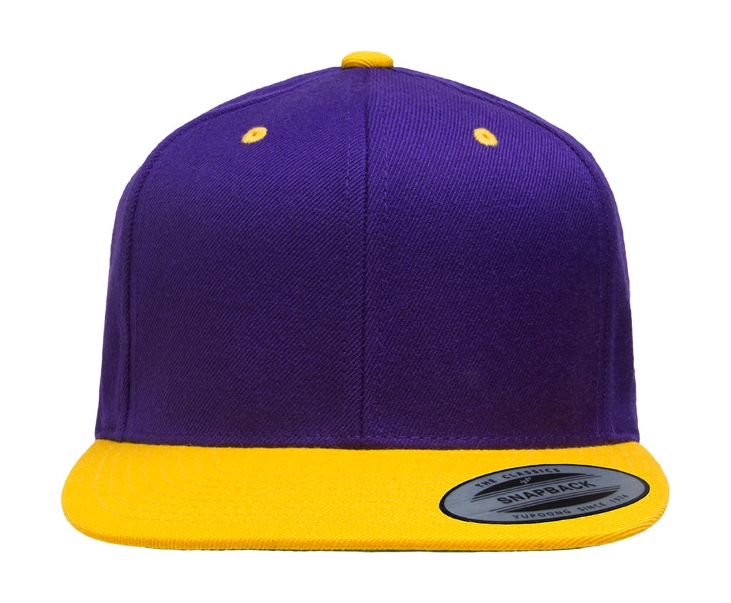 Classic Snapback 2-Tone Cap zum Besticken und Bedrucken in der Farbe Purple/Gold mit Ihren Logo, Schriftzug oder Motiv.