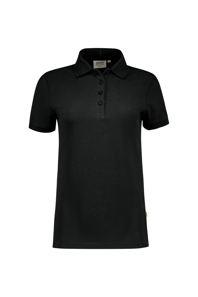 HAKRO Damen Poloshirt Bio-Baumwolle GOTS zum Besticken und Bedrucken in der Farbe Schwarz mit Ihren Logo, Schriftzug oder Motiv.
