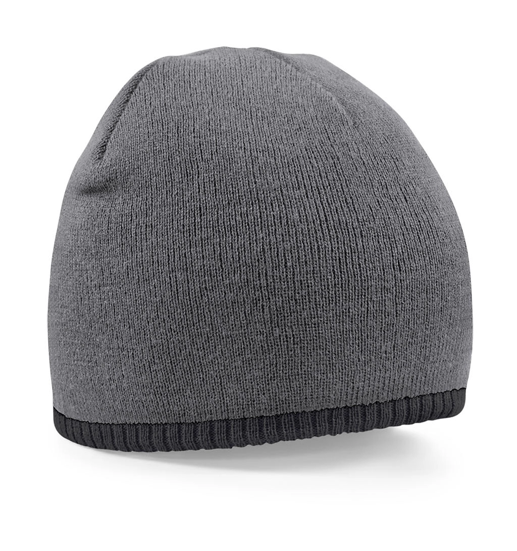 Two-Tone Beanie Knitted Hat zum Besticken und Bedrucken in der Farbe Graphite Grey/Black mit Ihren Logo, Schriftzug oder Motiv.