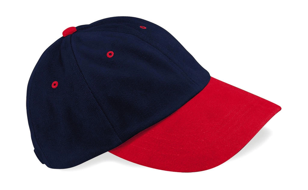 Low Profile Heavy Brushed Cotton Cap zum Besticken und Bedrucken in der Farbe French Navy/Classic Red mit Ihren Logo, Schriftzug oder Motiv.