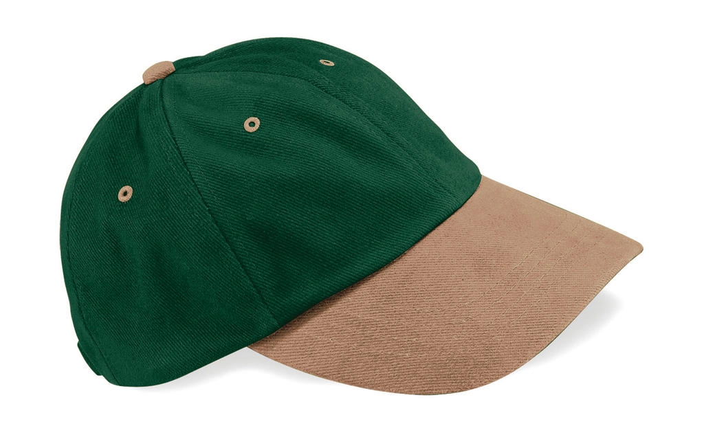 Low Profile Heavy Brushed Cotton Cap zum Besticken und Bedrucken in der Farbe Forest Green/Taupe mit Ihren Logo, Schriftzug oder Motiv.