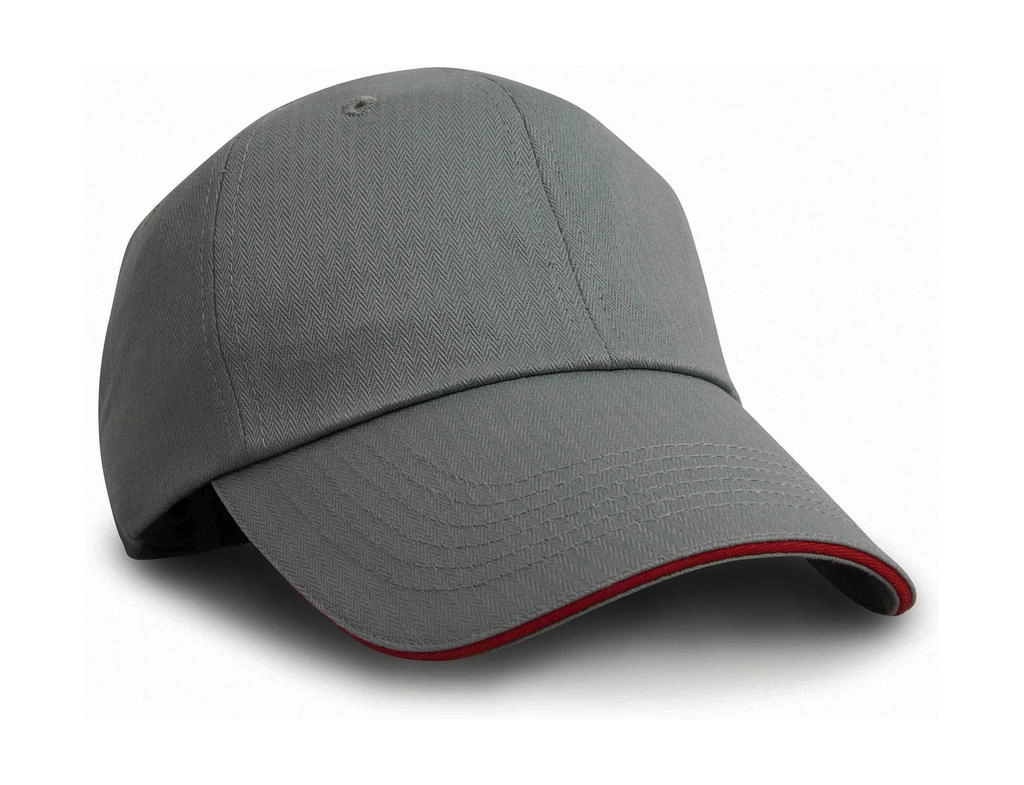 Herringbone Cap zum Besticken und Bedrucken in der Farbe Grey/Red mit Ihren Logo, Schriftzug oder Motiv.