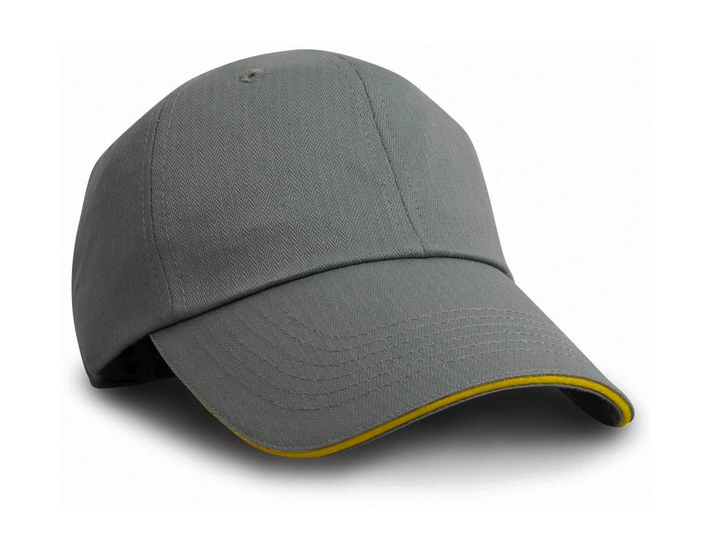 Herringbone Cap zum Besticken und Bedrucken in der Farbe Grey/Yellow mit Ihren Logo, Schriftzug oder Motiv.