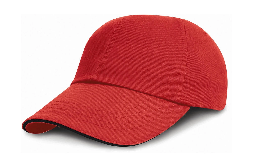 Brushed Cotton Sandwich Cap zum Besticken und Bedrucken in der Farbe Red/Black mit Ihren Logo, Schriftzug oder Motiv.